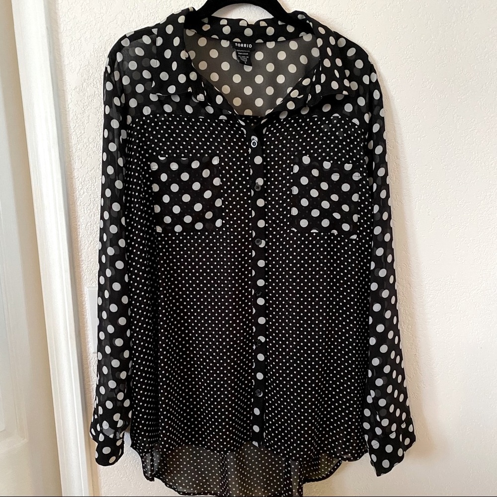 Torrid polka dot chiffon button down